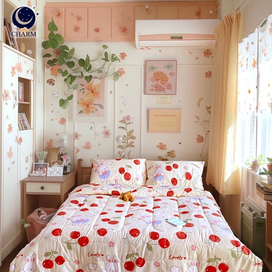 CHARM ชุดผ้าปูที่นอน + ผ้านวม 5 ฟุต 6 ชิ้น ลาย CHERRY BLOOM คอลเลคชั่น DREAMY